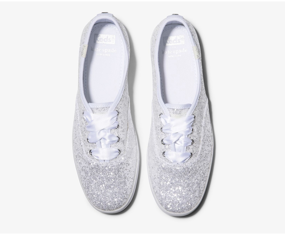 Zapatillas Keds Mujer Blancas - Kate Spade New York Champion Glitter - 524-HVSLGB